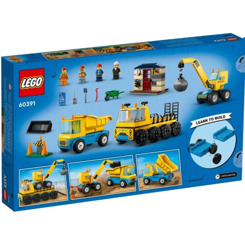 LEGO CITY LES CAMIONS DE CHANTIER ET LA GRUE A BOULE DE DEMO 60391